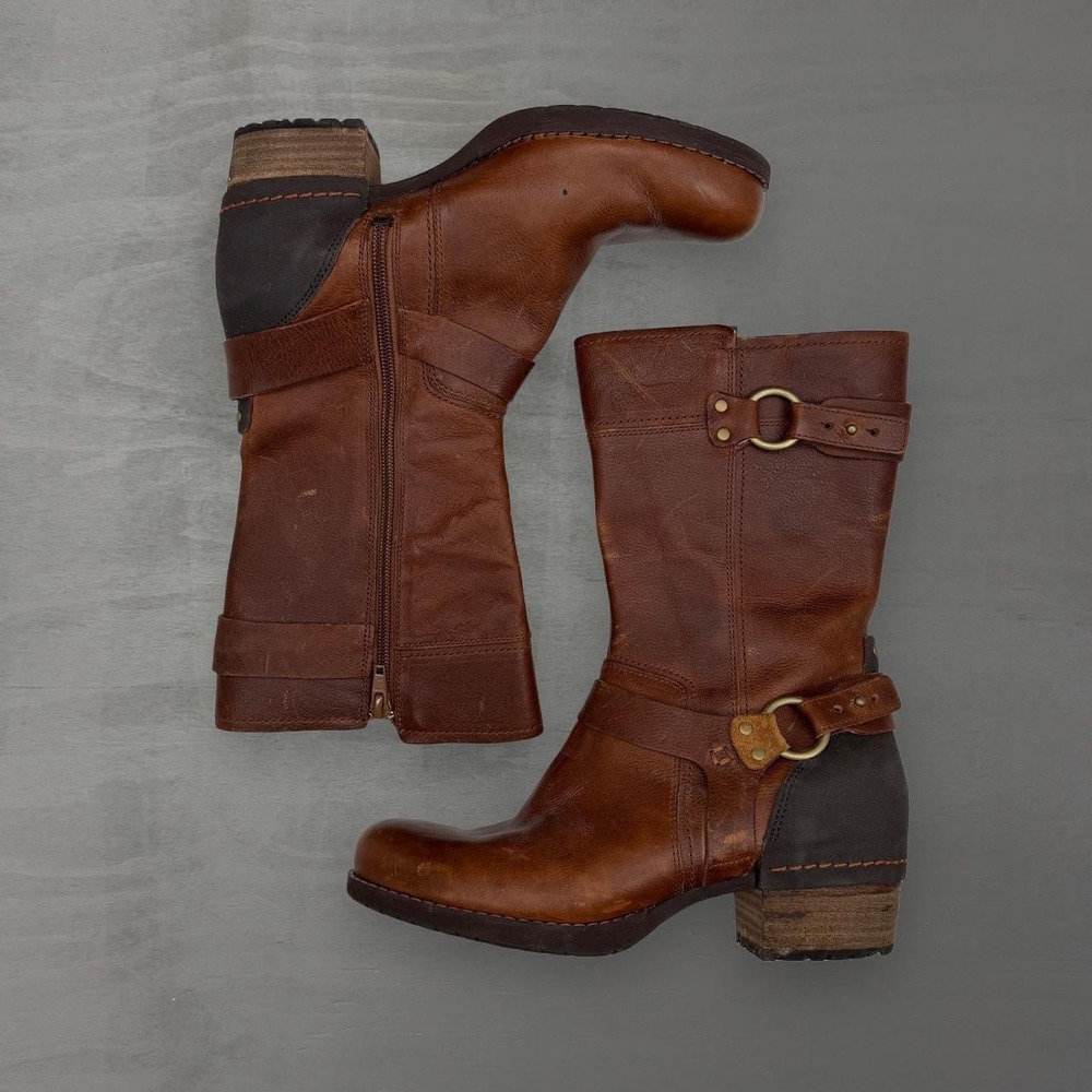 Merrell Oak Leather Harness Boots Brown Mid Calf Zip Moto J69228 Size 7